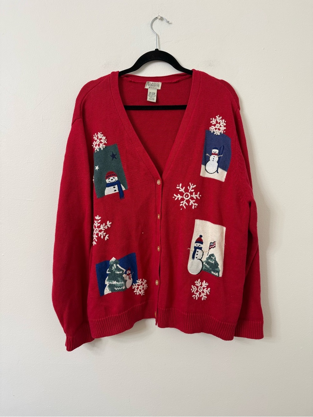 {3X} Festive Red Patriotic Snowman Cardigan Sweater Holiday Knit